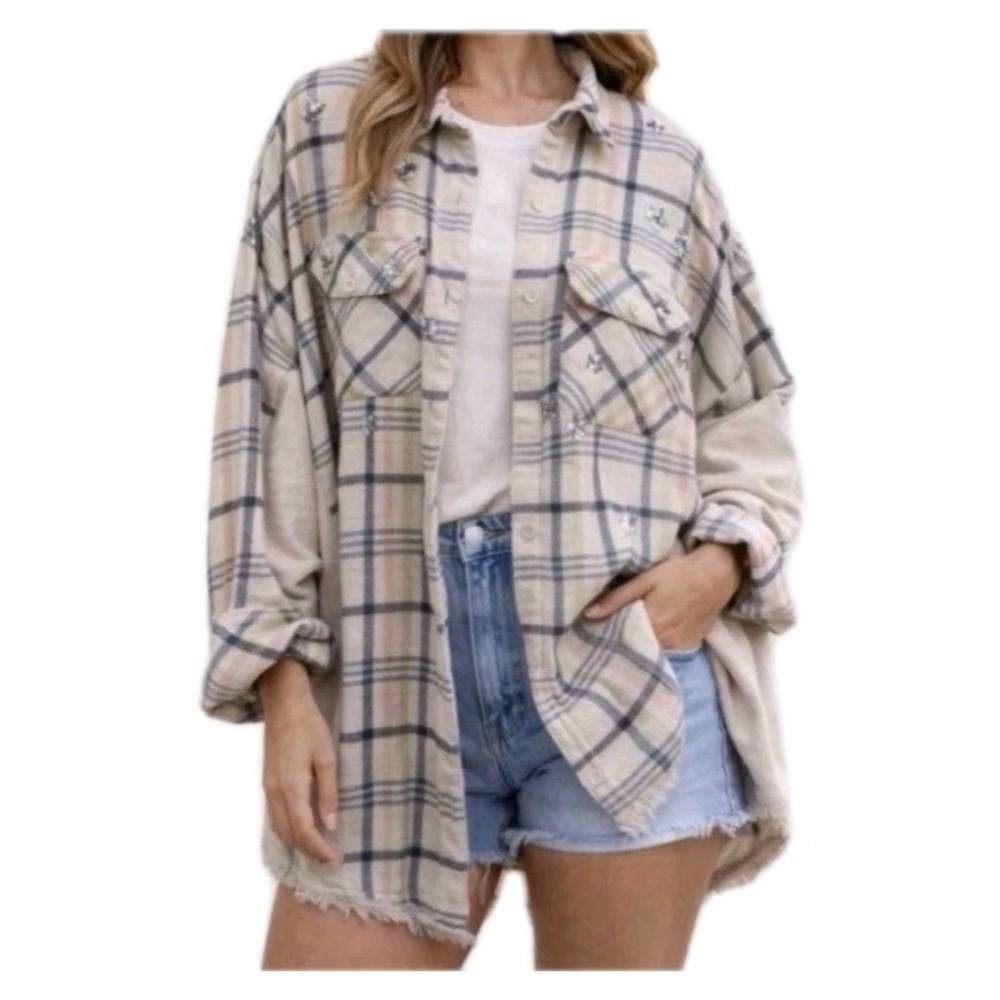 Free People Constellations Within Flannel Sequin Women XXL Long Sleeve Celestial